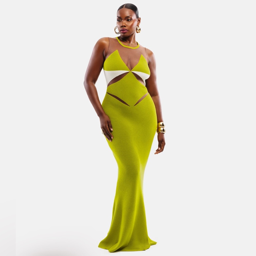 Hanifa Lime Green and White Cutout Dress NWT